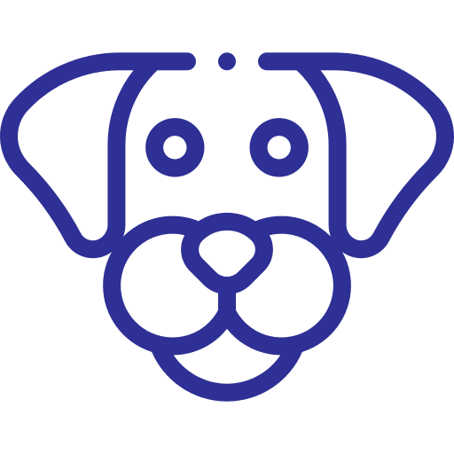 Line drawing of a dog's face with a prominent nose and floppy ears.