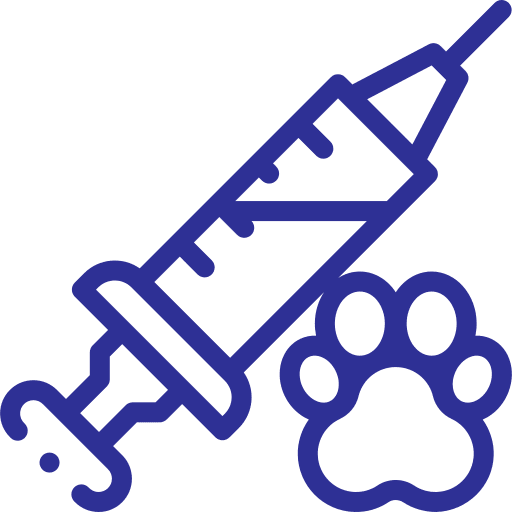 A syringe icon with paw print symbol, suggesting veterinary care or pet vaccinations.
