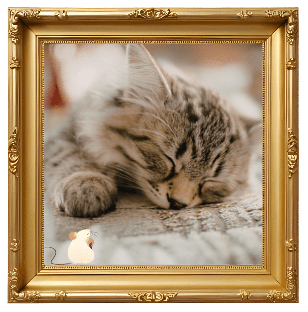 Taking pet photo of a sleeping cat displayed in a picture frame at Small Animal Emergency Hospital of Westfield in Westfield, IN